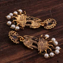SHONA'S STYLE Brass-Plated Garnet & Pearls Beaded Elephant Shaped Antique Drop Earrings image 3