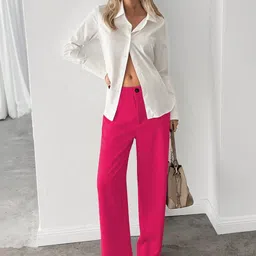 CILIMILI Women Relaxed Straight Leg High-Rise Non Iron Trousers image 2