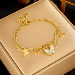 GOLDIWALA Stainless Steel Gold-Plated Wraparound Korean Rust Proof Butter-fly Bracelet image 1