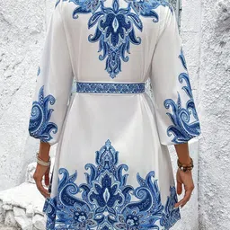 JC Mode Women Ethnic Motifs Printed V-Neck Fit & Flare Mini Dress image 5