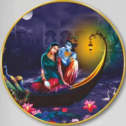 Myntra Elegant Homes Blue Round Radha Krishna Boat Paintings Wall Art 20" x 20" image 4