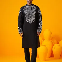 SOJANYA LUXE Floral Embroidered Sequinned Mandarin Collar Straight Kurta-picture-37