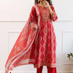 Anouk Bandhani Printed Regular Zari Straight Kurta with Trousers & Dupatta-picture-26