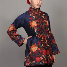 Exotic India Women Floral Crop Open Front Jacket with Embroidered image 3