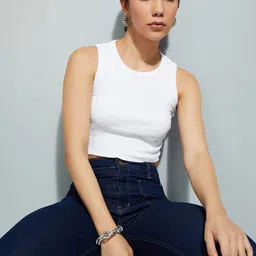 max Casual Sleeveless Solid Women White Top-picture-13