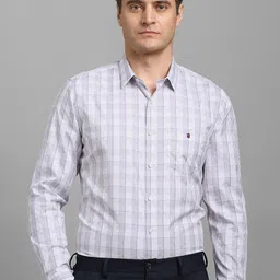 Louis Philippe Men Super Fit Spread Collar Checked Cotton Formal Shirt-image-7