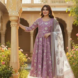 ARADHNA Women Floral Printed Empire Kurta with Trousers & With Dupatta-picture-16