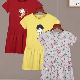 HELLCAT Girls Pack Of 3 Printed Cotton Drop-Waist Dress-picture-55