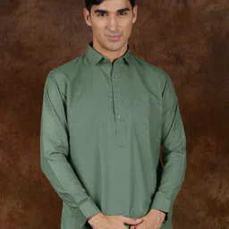 Exotic India Men Pure Cotton Pathani Kurta with Pyjama with Front Pocket image 4