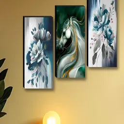 SAF White & Green 3 Pieces Floral Printed Wall Paintings-image-25