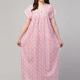 FAMBEE Floral Printed Round Neck Pure Cotton Maxi Nightdress-picture-40