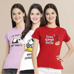 Metronaut Women Typography Set of 3 Cotton T-shirts-picture-19