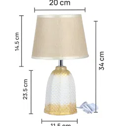 TAYHAA White & Gold-toned Textured Ceramic Contemporary Frusturical Shaped Table Lamp image 4