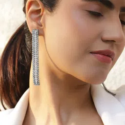 Rubans Voguish Rhodium-Plated Geometric Drop Earrings image 3