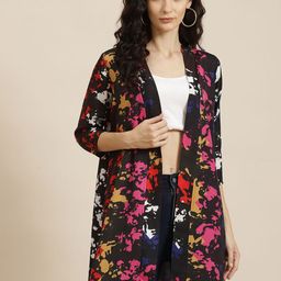 Qurvii Abstract Printed Longline Open Front Shrug-picture-2