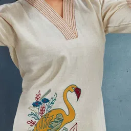 CORSICA Flamingo Embroidered Cotton Tunic With Trouser Co-Ords image 3