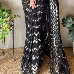 CLEMIRA Embellished Embroidered Pure Georgette Saree image 3