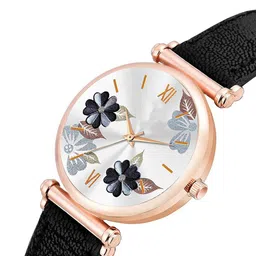 CSAMON Women Round Dial & Leather Straps Analogue Watch C34 RG Fosil BLK Leather_F image 4
