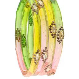 ZULKA Set of 4 Women & Girls With Golden Zircon Stone & Kundan Glass Bangles-picture-12