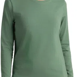 van heusen Women Solid Round Neck Cotton Blend Green T-Shirt-picture-20