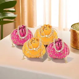 Kuber Industries 4 Pcs Polyester Potli Bags for Women Embroidered Potli Clutch image 1