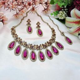 VATSALYA creation Alloy Gold- plated Purple Jewellery Set-picture-42