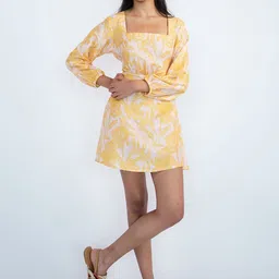 All Her Collective Abstract Print A-Line Square Neck Long Sleeves Mini Dress image 4