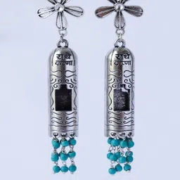Shrim jewels Brass-Plated Turquoise Studded Temple Floral Shaped Drop Earrings-image-8