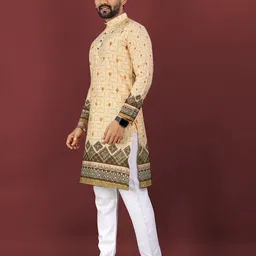 CHARLOTTE GRACIOUS Ethnic Motifs Printed Band Collar Sequinned Straight Kurta image 4