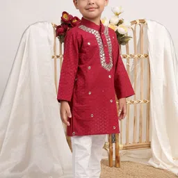 Sangria Kids Boys Red Regular Pure Cotton Kurta With Pyjamas image 4