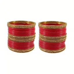 AMSHA Set Of 40 Red Glass Artificial Stones & Beads Bangle image 2