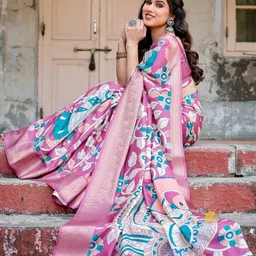 MAHARANI COUTURE Ethnic Motifs Printed Woven Design Zari Tussar Silk Saree image 4