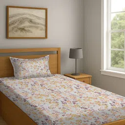 BOMBAY DYEING Beige Floral Printed 120 TC Cotton Single Bedsheet Set 1.50 m x 2.24 m-picture-25