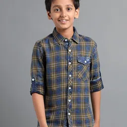 UNDER FOURTEEN ONLY Boys Comfort Fit Buffalo Checked Spread Collar Cotton Casual Shirt-image-71