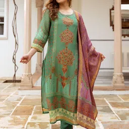 Anni Designer Floral Printed Round Neck Straight Kurta With Trousers & Dupatta image 2