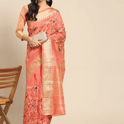 DIVASTRI Ethnic Motifs Zari Silk Cotton Banarasi Saree-picture-41