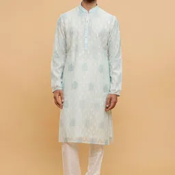 Twamev Men Embroidered Regular Thread Work Chanderi Cotton Kurta with Churidar image 1
