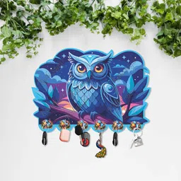 shree sanwariya crafts Premium Eye-Catching Nazra Owl Key Hanger for Home Decoration Wood Key Holder image 2