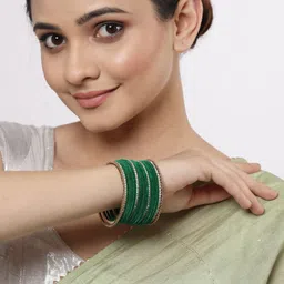 ZENEME Set Of 18 Gold-Plated CZ Studded Bangles image 4