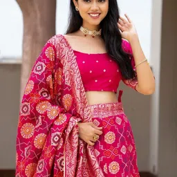 PRETTY PALLU Woven Design Scoop Neck Zari Ready to Wear Lehenga & Blouse With Dupatta image 3