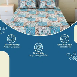 Kuber Industries Blue & White Printed 144 TC Cotton King Bedsheet Set 2.40 m x 2.25 m image 5