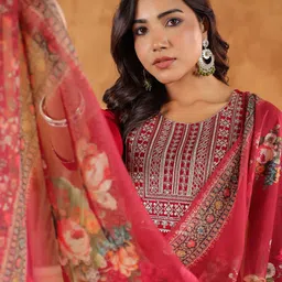 KALINI Embroidered Straight Gotta Patti Chanderi Silk Kurta With Trousers And Dupatta image 5