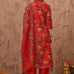 Anouk Mirage Women Floral Printed Regular Thread Work Kurta with Trousers & With Dupatta image 2