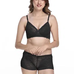 samvar Women Black Net Bra Panty Set for Lingerie Set Undergarments Pack of 1-picture-36