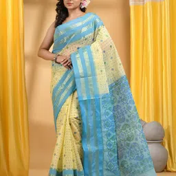 TANTLOOM Ethnic Motifs Jamdani Saree-image-35