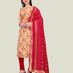 Maroosh Floral Printed Chanderi Unstitched Dress Material image 4