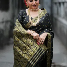 CANIZZARO Ethnic Motifs Woven Design Zari Banarasi Saree image 5