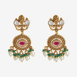 Kushal's Fashion Jewellery Ruby-Green Gold-Plated Ethnic Antique Jewellery Set image 2
