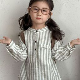 LULU & SKY Striped Mandarin Collar Cotton Shirt Style Top-picture-35
