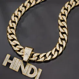fimbul Krelin Men Hip Hop Gold-Plated Artificial Stones Studded Hindi Pendant With Chain image 3